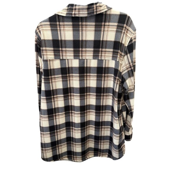 Eden & Olivia Shirt/Jacket  Womens Plaid Button-Up Fleece Lined 2X Black/Beige - Picture 6 of 6